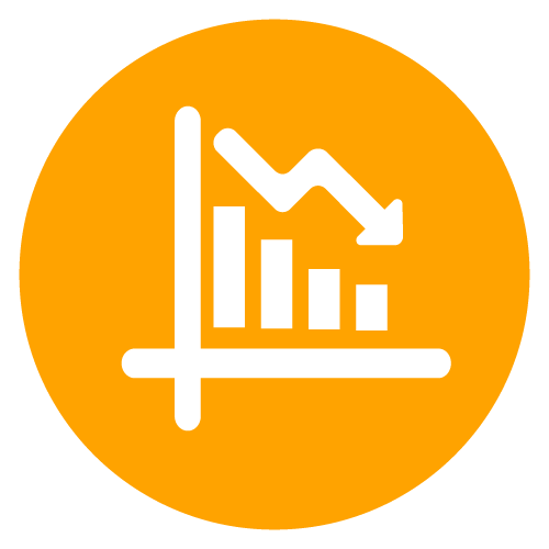 An orange icon with a descending graph.